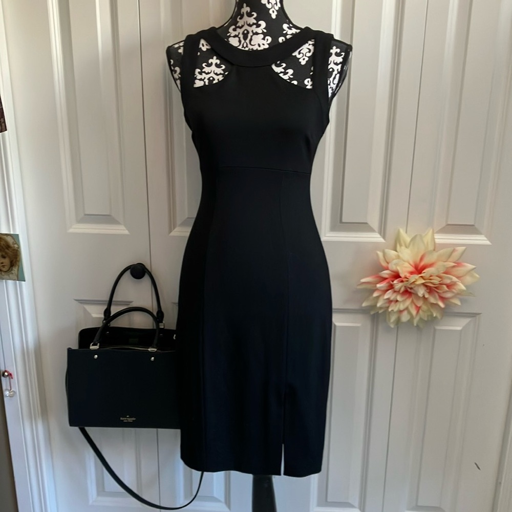Cache cut out sleeveless LBD little black dress with great lines.